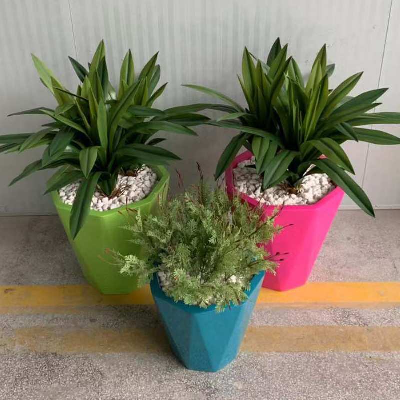 玻璃钢创意户外绿植菱形阳台小花盆 商场步行街彩色装饰组合花器