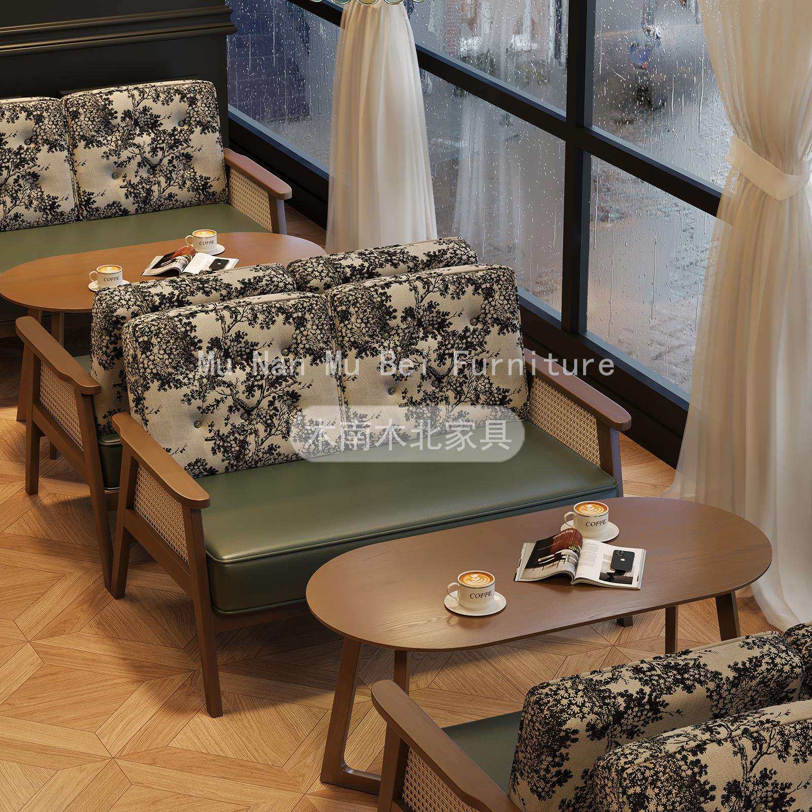 复古南洋风实木藤编咖啡厅卡座沙发桌椅奶茶店西餐厅商用桌椅组合,电子元器件市场,其它元器件,淘宝优惠券,粉丝福利购,淘宝优惠卷