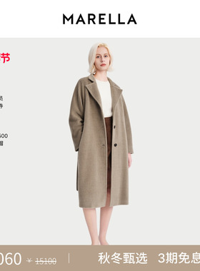 MARELLA 2025秋冬女装中长款单排扣羊驼毛混纺毛呢外套3016205202