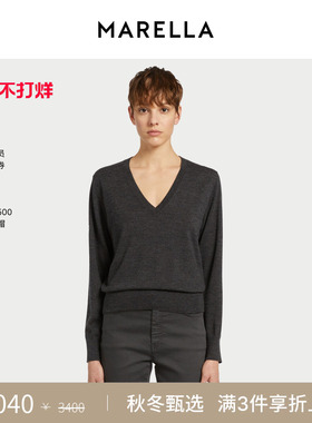 MARELLA 2025秋冬女装V领绵羊毛长袖毛针织衫3366365502