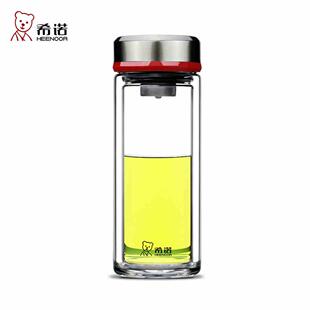 希诺玻璃杯双层耐热便携透明家用杯子带盖过滤男女士茶杯XN-7031