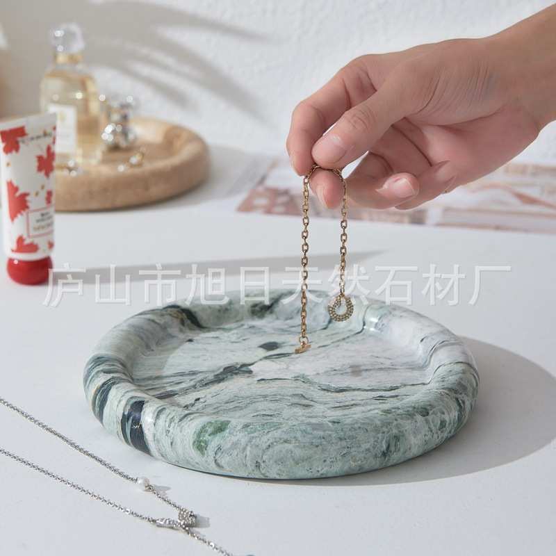 创意设计师款云中翡翠饰品托盘道具盘甜甜圈款洞石托盘直播展示盘