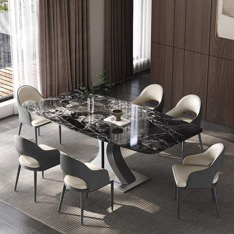 微晶石餐桌家用轻奢现代简约高端2024新款大理石超晶石餐桌椅组合