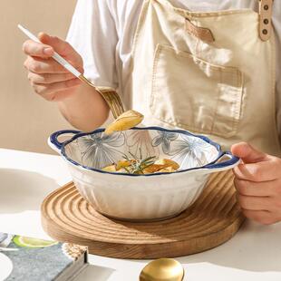 中大陶瓷大容量9.5英寸双耳汤OTT碗大号家用面碗吃盛汤碗陶式 瓷汤