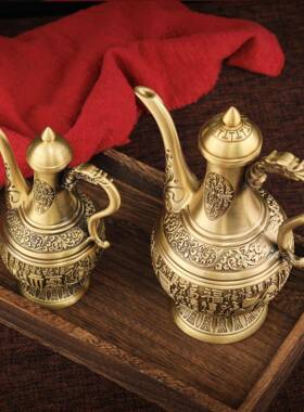 家康饰轻乾黄铜浮雕百福酒壶奢铜酒壶居装品铜百LS-B123-福酒壶摆