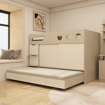 儿童半高床小户型子母床上下床柜一体姐弟互不打扰床多功能储物床