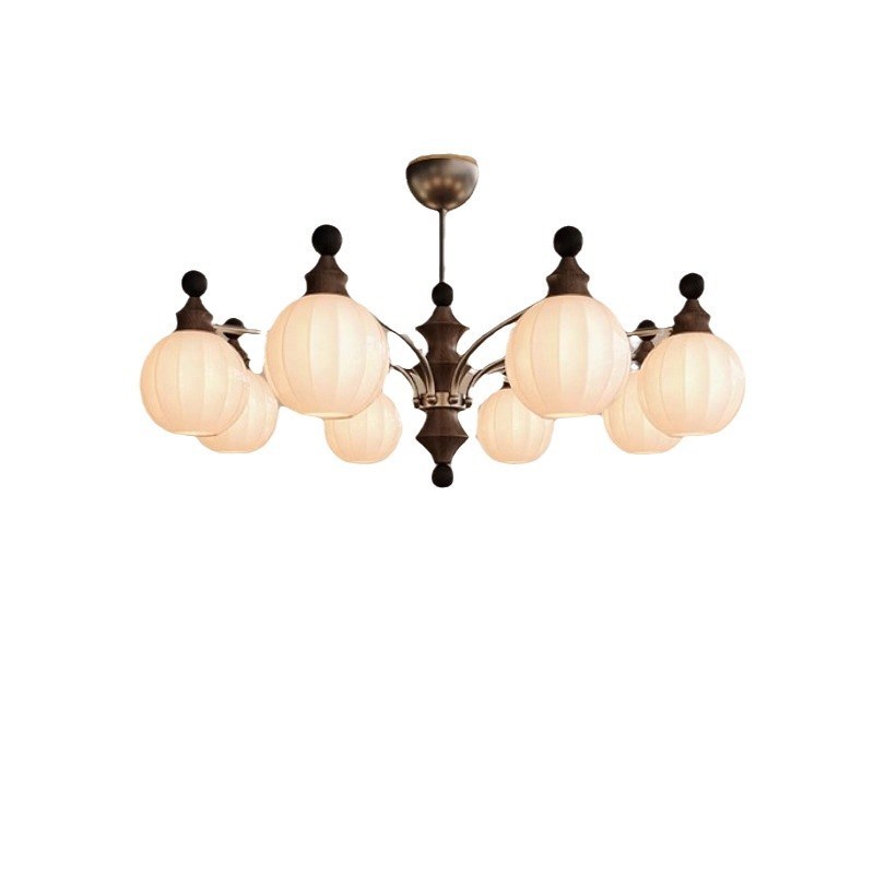 步步达竹节法式中古风客厅吊灯新中式端大厅主灯2024新款原木灯具