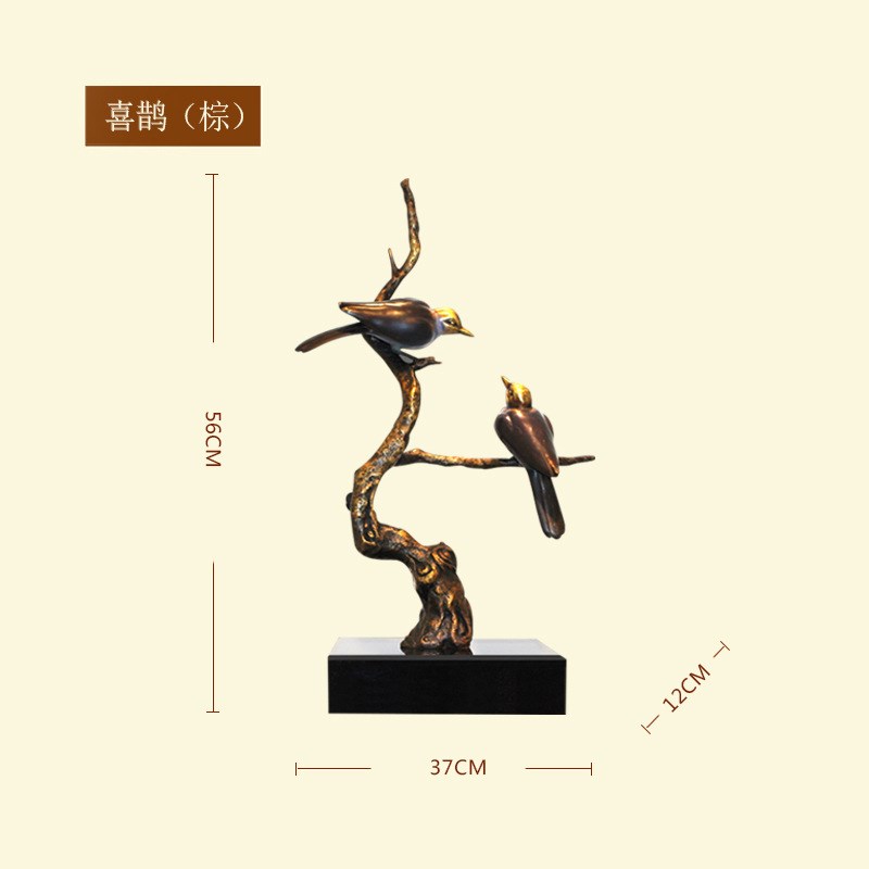喜上眉梢喜鹊铜工艺品摆件 树枝喜鹊铜雕塑 办公室家居装饰品摆设