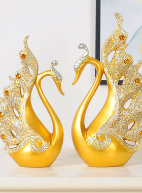 创意情侣天鹅现简约家居小摆件装饰品客厅酒柜玄关电视柜工艺品