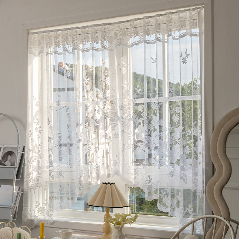 法式风格成品窗纱蕾丝三角帘窗帘半帘厨房卧室帘门帘弧形帘半帘