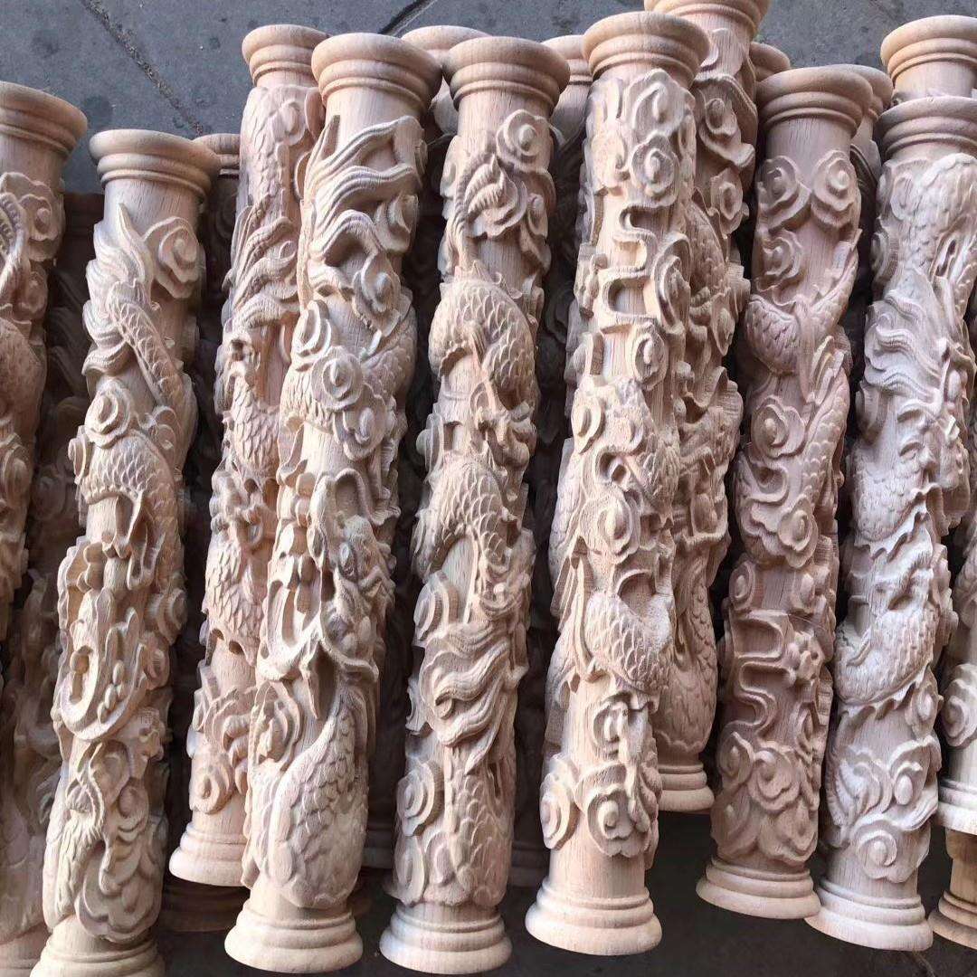 东阳木雕中式罗马柱龙柱盘龙柱实木雕刻浮雕木雕装饰中式雕刻立柱