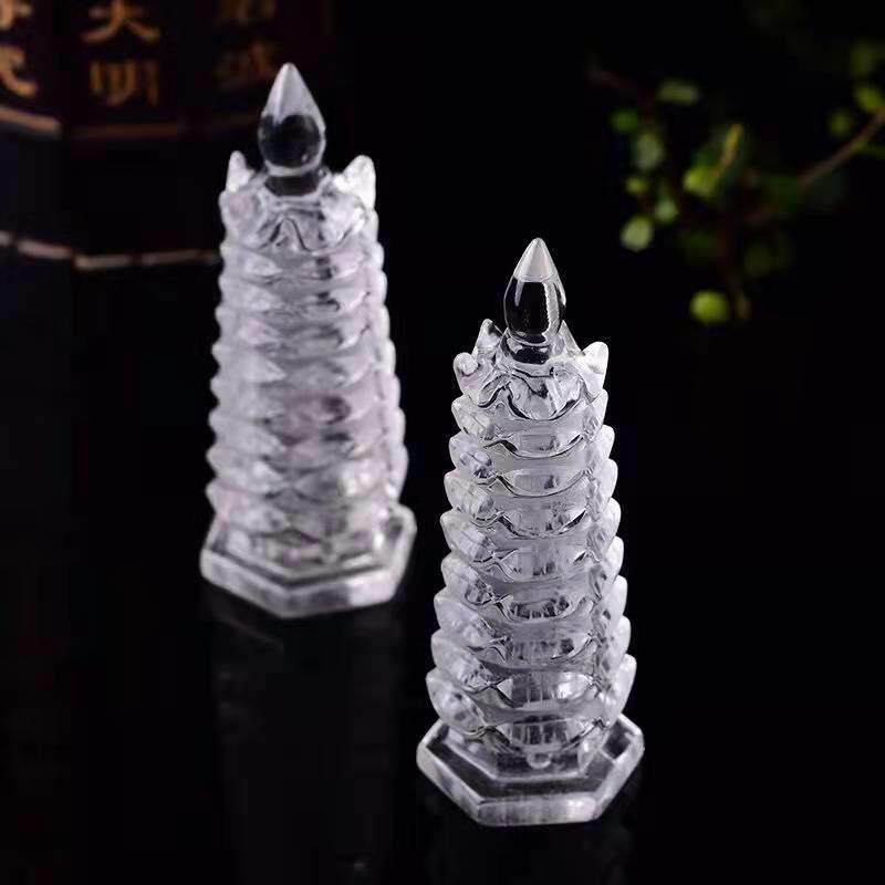 厂家直销天然白粉黄紫水晶文昌塔摆件水晶原石手工雕刻办公桌饰品