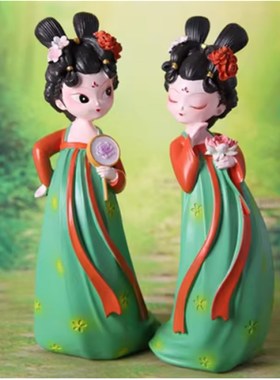 唐朝夜宴仕女摆件树脂古风汉服女孩公仔家居客厅电视柜桌面装饰品