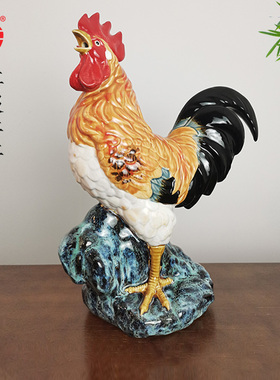 十二生肖鸡家居动物装饰摆件办公室客厅陶瓷大公鸡风水金鸡工艺品