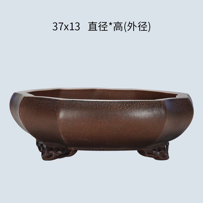 宜兴紫砂精品全手工仿古多边花盆37cm简约绿植花卉老桩园艺盆景盆