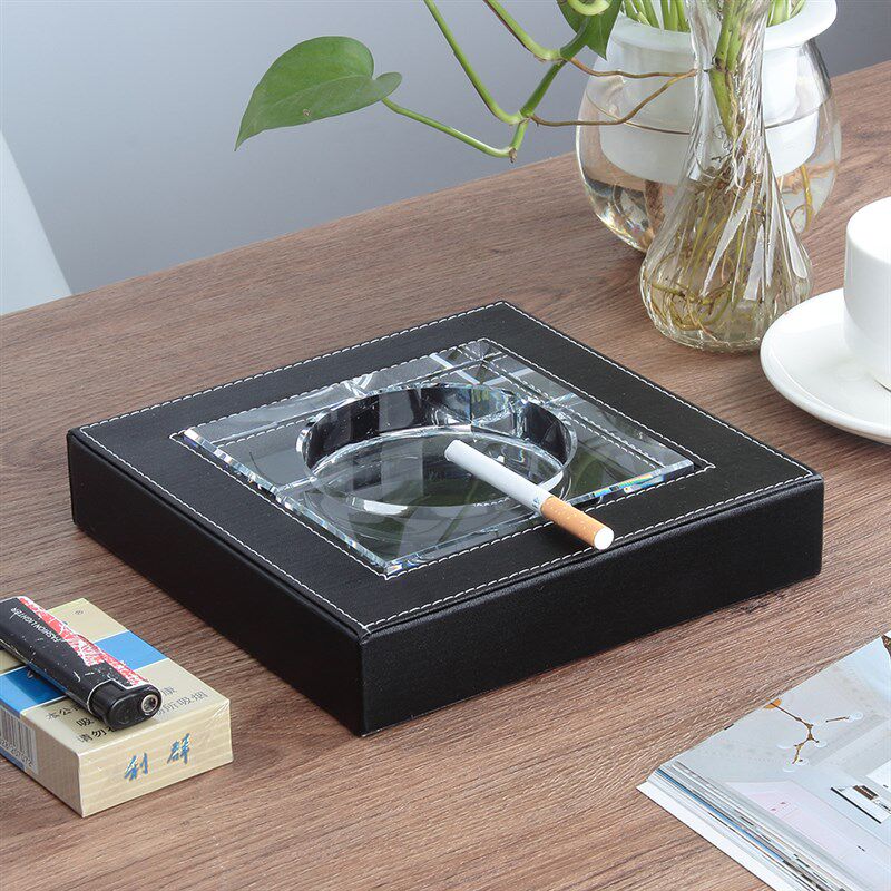 皮革烟灰缸 潮流个性水晶玻璃 欧式客厅茶几创意可爱大号家用定制
