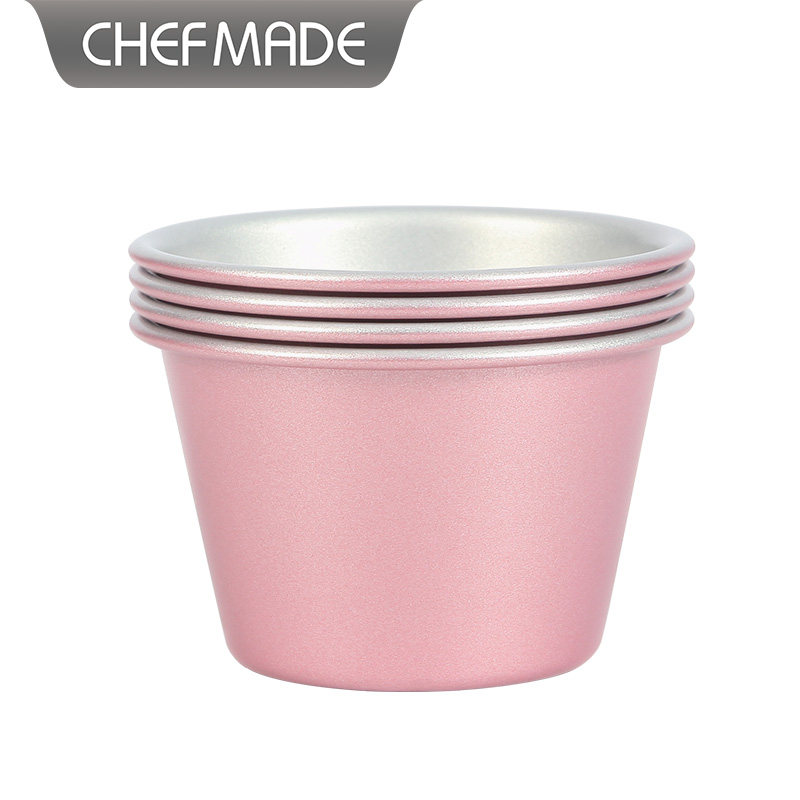 chefmade玫瑰金不粘布丁模面包蛋糕布丁模烤箱用家用烘焙模具四件