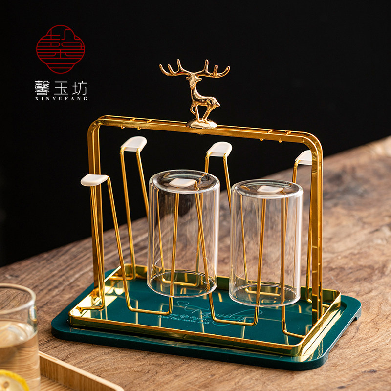 轻奢水杯支架玻璃杯架托盘倒挂茶杯茶具收纳沥水架放杯子家用客厅