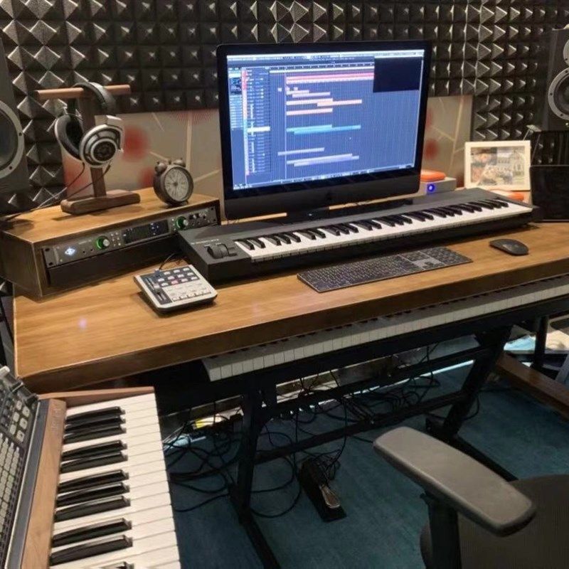 实木琴桌电钢琴桌子编曲工作台音乐制作桌录音棚调音台MIDI键盘桌图片