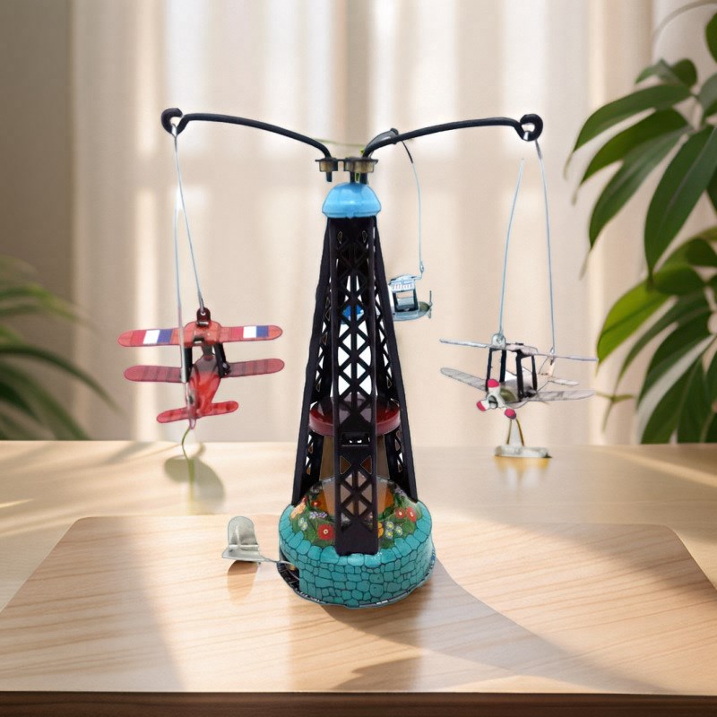 MM264铁皮双翼旋转飞机 怀旧主题个性摆件创意礼品铁皮工艺品