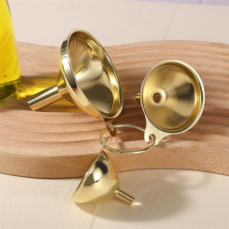 现货304不锈钢金色漏斗锥形小漏斗三件套液体分装器油漏酒漏厨房