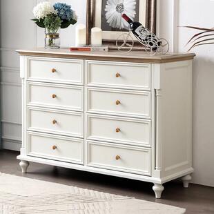法式复古全实木八斗柜简约奶油风客厅白色储物边柜美式轻奢床尾柜