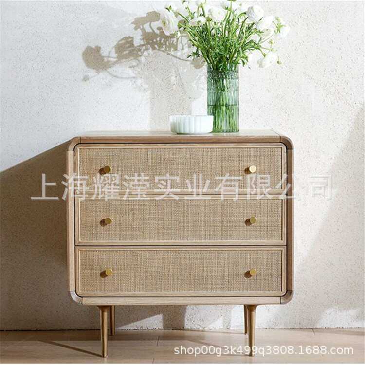 北欧实木藤编斗柜卧室抽屉收纳柜家用餐边柜储物柜现代简约玄关柜