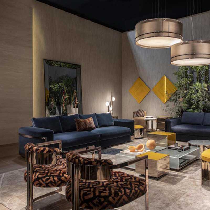 环欧 现代轻奢单人沙发椅 不锈钢布艺单人沙发椅设计师休闲椅家具