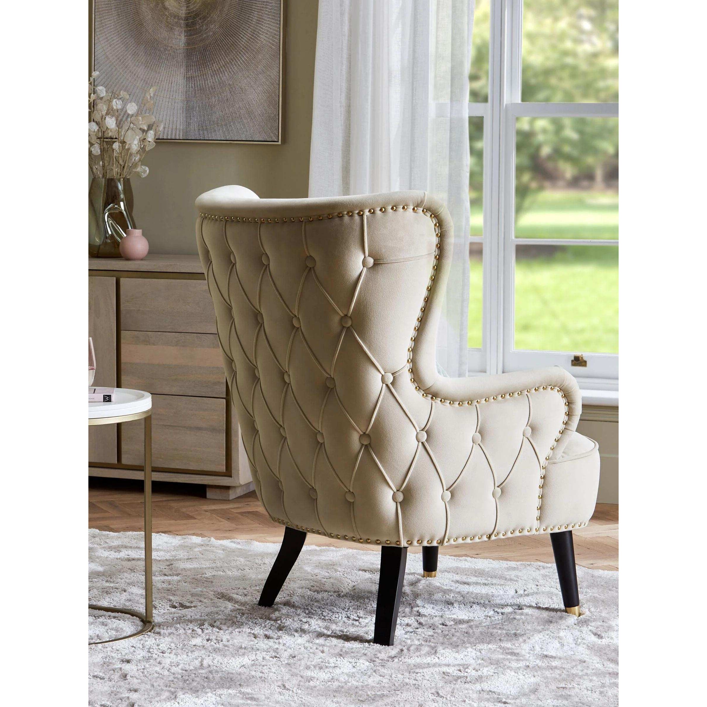 奶油风单人沙发休闲椅轻奢布艺拉扣扶手椅美式复古柳钉洽谈老虎椅