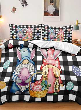 SHEIN TEMU床上三件套复活节系列3装饰床上三件套可发JIT