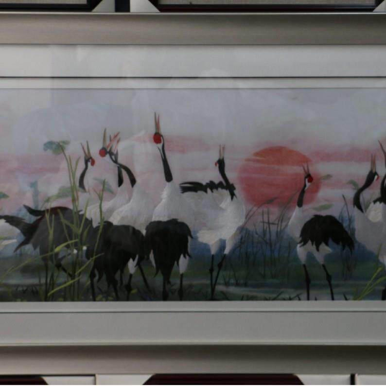 厂家生产苏绣成品挂画客厅书房办公室带框装饰画手工仙鹤刺绣