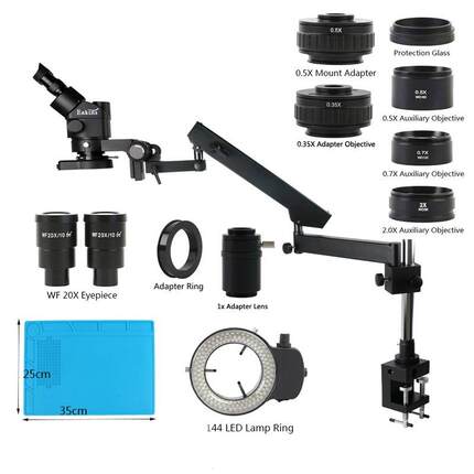 7-45X变倍三目0.5X0.7X2X物镜32立柱摇臂支架实验室立体显微镜