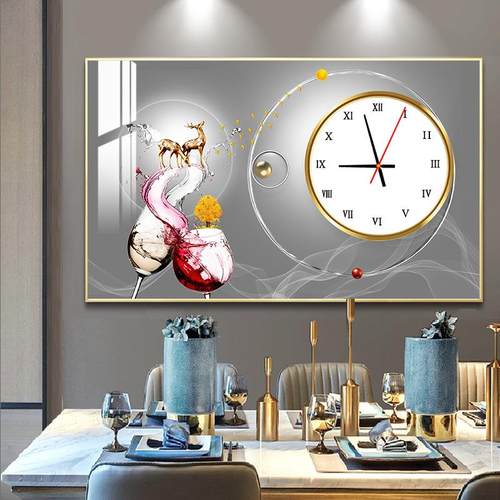 电表箱装饰画带钟表免打孔遮挡箱时钟配电箱挂画现代简约餐厅挂钟