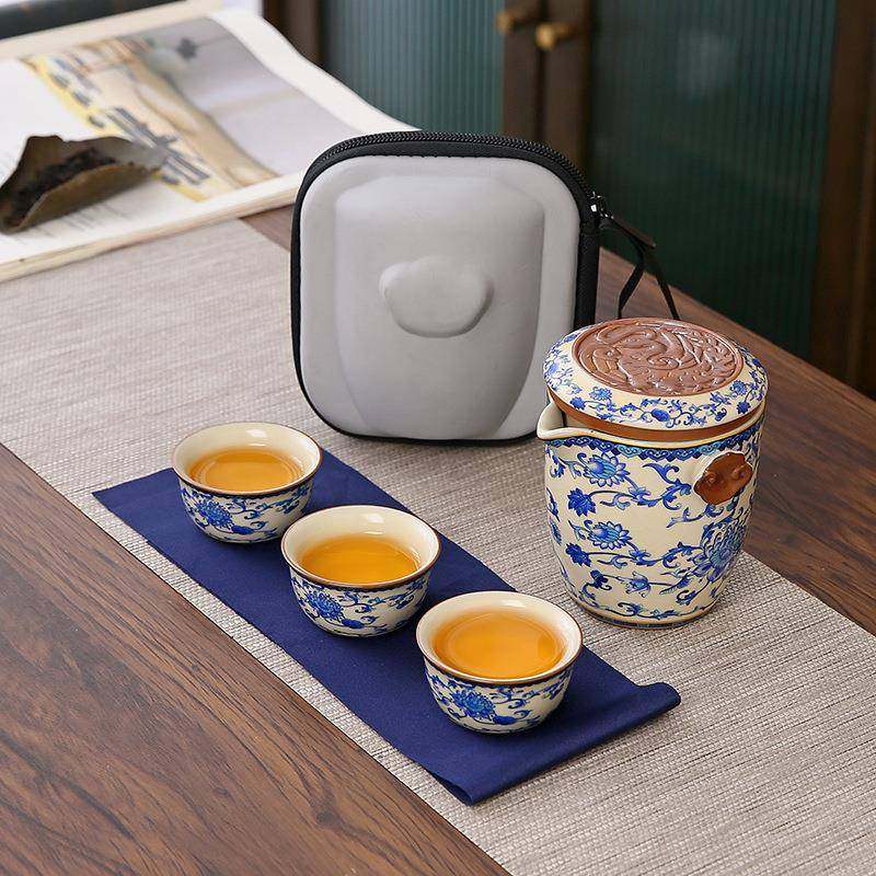 汝窑青花便携式旅行茶具户外旅游露营一壶三杯快客杯随身收纳套装,畜牧/养殖物资,畜牧/养殖器械,淘宝优惠券,粉丝福利购,淘宝优惠卷
