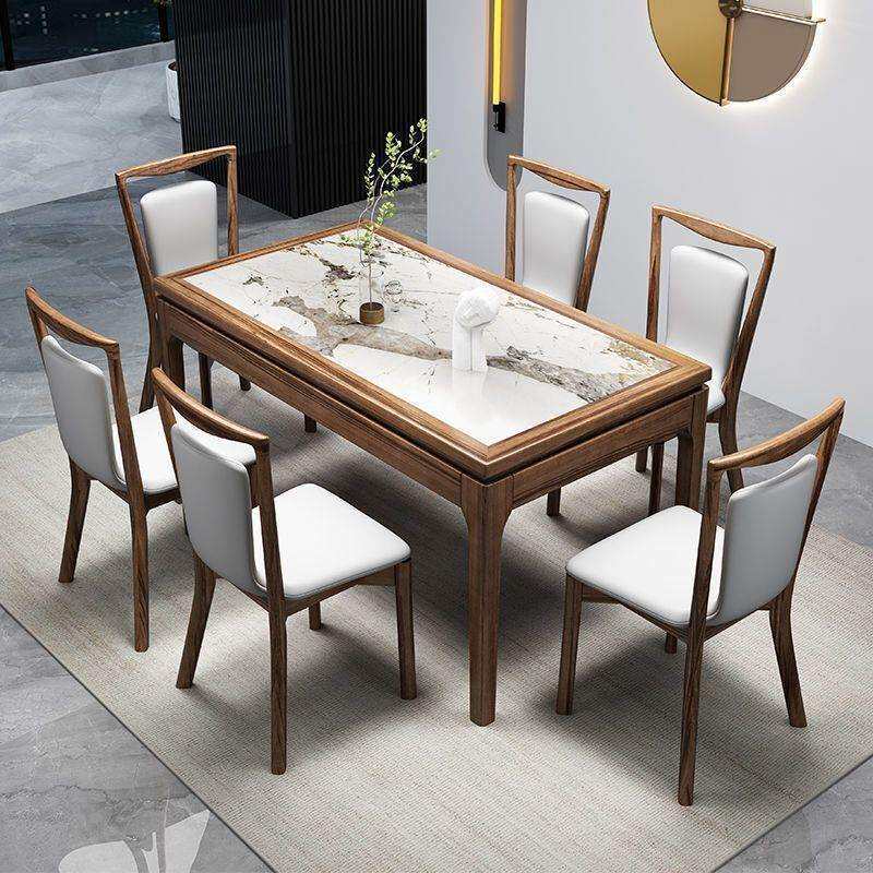 乌金木实木岩板餐桌椅子组合现代简约小户型家用长方形西餐吃饭桌