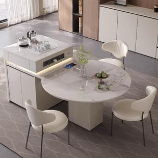 高级岩板中倒台可变圆家用一体奶油风方圆两用桌伸缩折叠岛台餐桌