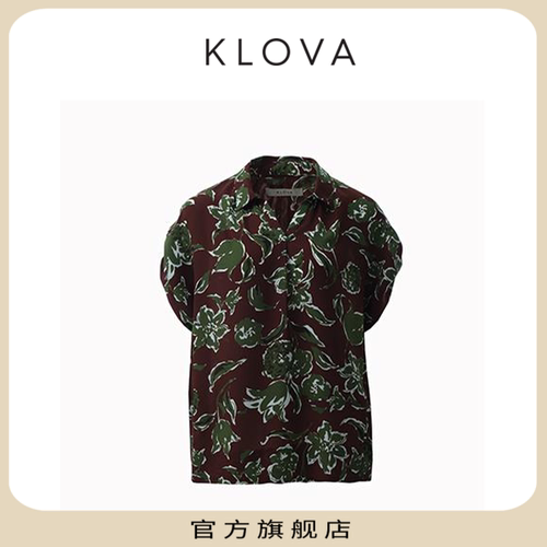 【KLOVA】夏季白兰地酒红/水藓绿花卉印花T恤【H】TW4764(UN)