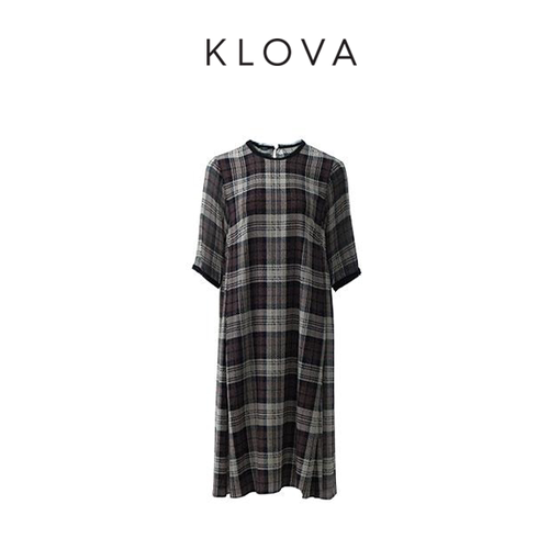 【KLOVA】夏季经典马德拉真丝格纹连衣裙【H】LI3910(UN)