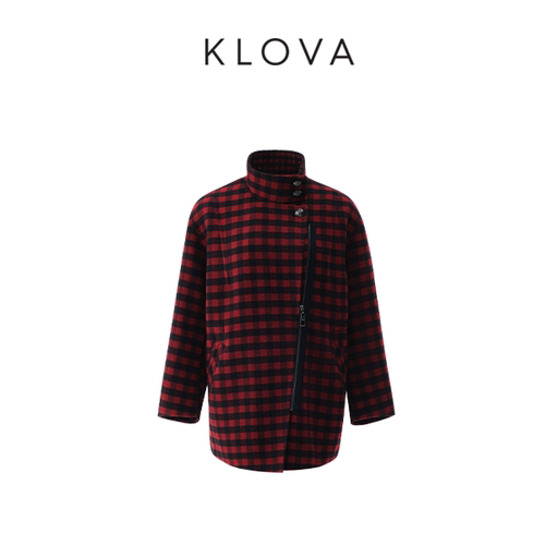 【KLOVA】冬季绯墨格纹立领加棉大衣【H】FY5867(UN)