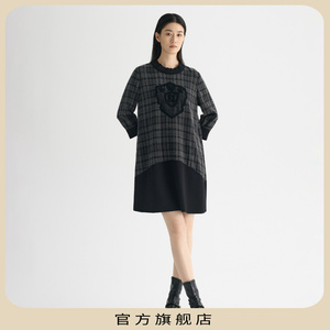 KLOVA/柯罗芭春秋迷你航线格纹圆领七分袖连衣裙  LW6247(UN)