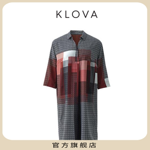 【KLOVA】春秋珊瑚橘艺术印花连衣裙   LW5400(UN)