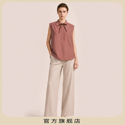 KLOVA夏季女霓红条纹无袖衬衫