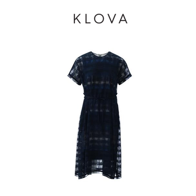 【KLOVA】夏季青黛蓝可颂格纹连衣裙【H】LT4743(UN)