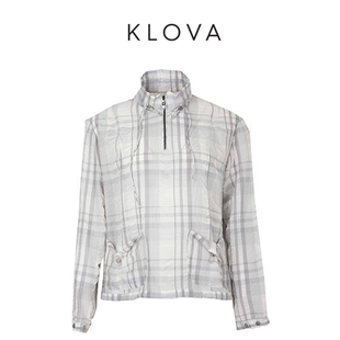 【KLOVA】春秋小立领格纹抽绳衬衫 【H】 TW5039(BUN)