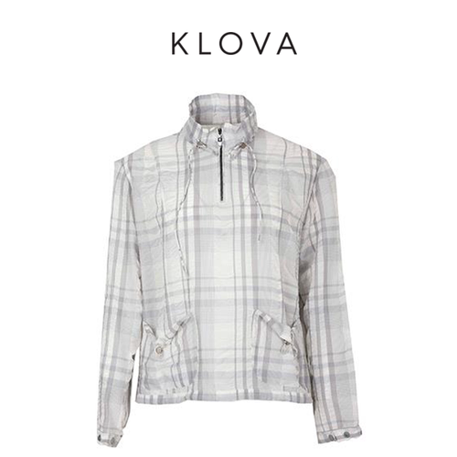 【KLOVA】春秋小立领格纹抽绳衬衫【H】TW5039(BUN)