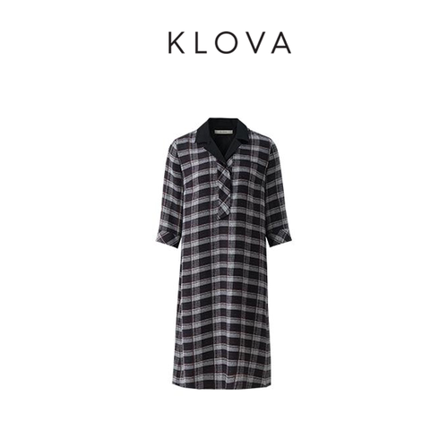 【KLOVA】春秋蜜褐色窗棂格韵连衣裙【H】LI5401(UN)