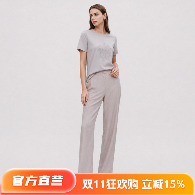 【专柜同款】柯罗芭26秋新品杏仁桃色刺绣H型女T恤TT7263(UN)