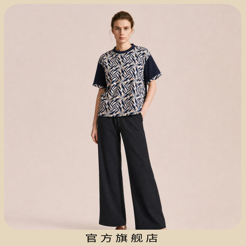 时尚优雅风针织宽松H型圆领T恤