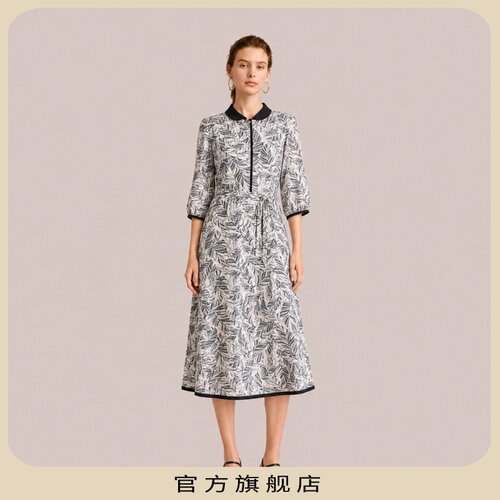 优雅商务风肌理感A版翻领连衣裙