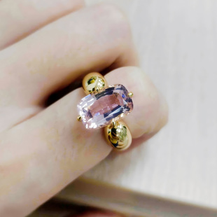 也也设计师款帕帕拉恰粉色尖晶戒指女高级感镶嵌方形宝石指环礼物